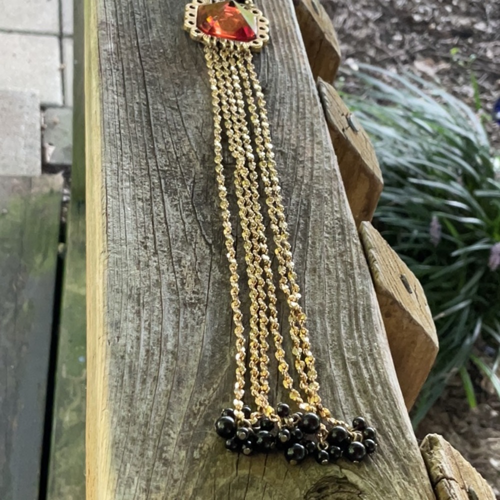 Betsey Johnson necklace with orange pyramid style accent - Picture 2 of 10